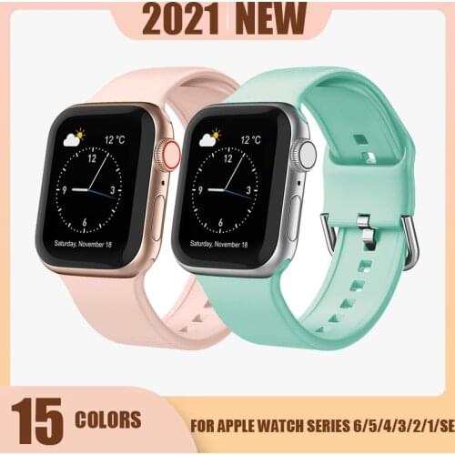 Silicone Strap For Apple Watch band 44mm 42mm 40mm 38mm soft Rubber watchband Sport belt bracelet iWatch serie 6 se 5 4 3 44 mm