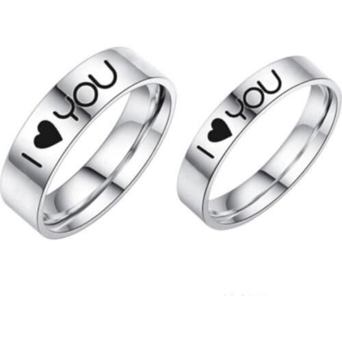 Carved I love You Heart Rings Stainless Steel Valentines Day Couple Jewelry Gift