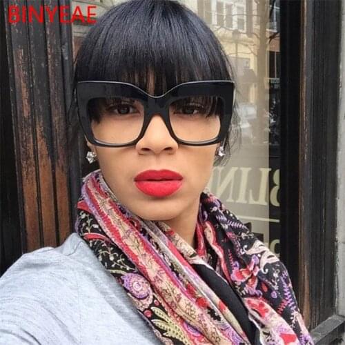 Luxury Designer Oversized Sunglasses Black Clear Lens Vintage Glasses Thick Frame Ladies Square Sunglasses Rivet Big Shades