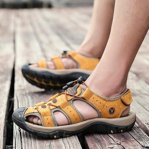 Genuine Leather Men Shoes Summer New Large Size Mens Sandals 2021 Fashion Casual breathable Slippers Big Size 38-48