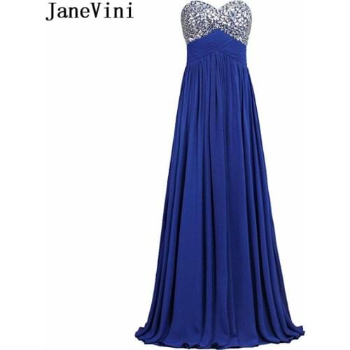 JaneVini Royal Blue Chiffon Long Bridesmaid Dresses with Crystal 2018 A Line Sweetheart Backless Maid of Honor Dress Party Gowns