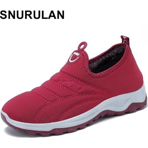 SNURULAN Shoes Women Winter Plus Velvet Warm Sneakers Casual Cotton Shoes 2021 Shallow Female Snow Boots Comfortable Mother Mom