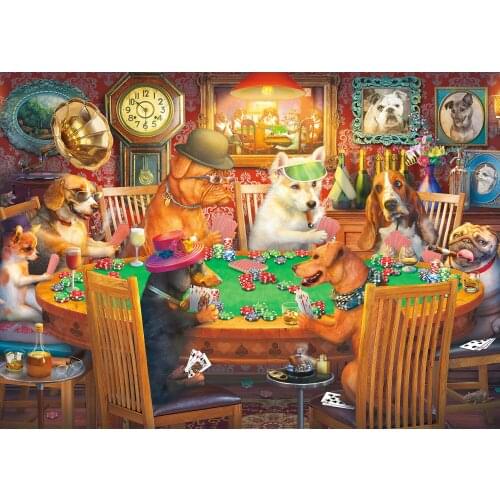Dog playing card gift new year wooden adult puzzle 1000 pieces of childrens toys animal game
