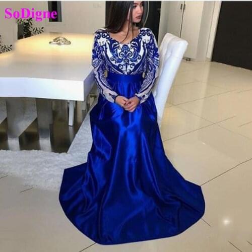 SoDigne Caftan Morocco Evening Dresses long Sleeves Lace Appliques Abaya Dubai Formal Evening Gowns Prom Dress Muslim 2020