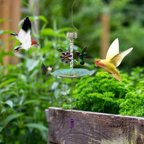 Solar Hanging Bird Feeder LED Lamp Durable Garden Metal Art Tray Hanging Wild Bird Seed Tray Outdoor Birdfeeder for Garden Decor