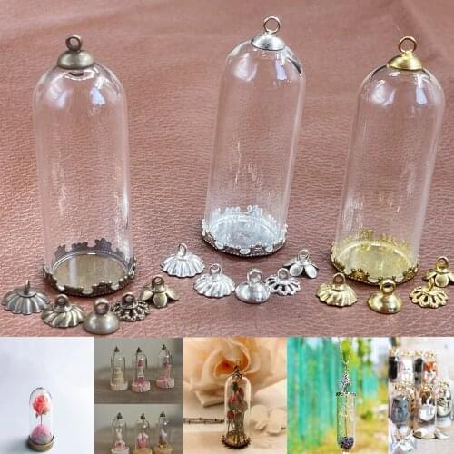 50x20mm Tube bell jar glass globe bubble crown tray cap glass vial pendants fashion necklace glass dome cover landscape decor