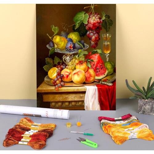 Fruit Landscape Printed Fabric 11CT Cross-Stitch Patterns DIY Embroidery DMC Threads Craft Needlework Handicraft Magic