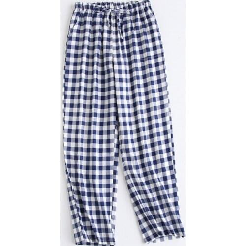 Spring Cotton Pajamas Womens Home Pants Thin Breathable Couples Sleep Bottoms Plaid Night Trousers Hombre Loungewear Pijamas
