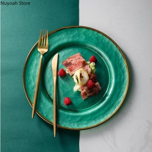 European High-end Luxury Art Plate Small Exquisite Fruit Plate Pasta Dinner Plate Solid Color 10 Inch Glass Tray Home Decoration