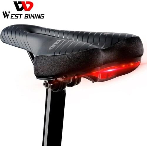 WEST BIKING Bicycle Saddle Taillight MTB Mountain Road Bike Waterproof PU Leather High-Elastic GEL Cushion Soft Cycling Saddle