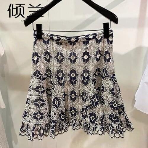 Patads French light luxury skirt spring and summer print color blocking slim A-line short skirt for women