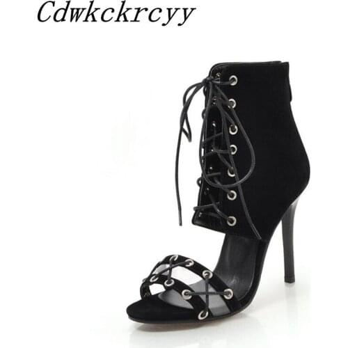 Summer New pattern Europe and America fashion black sexy Rome sandals Cross bandage Super high heel personality Women sandals