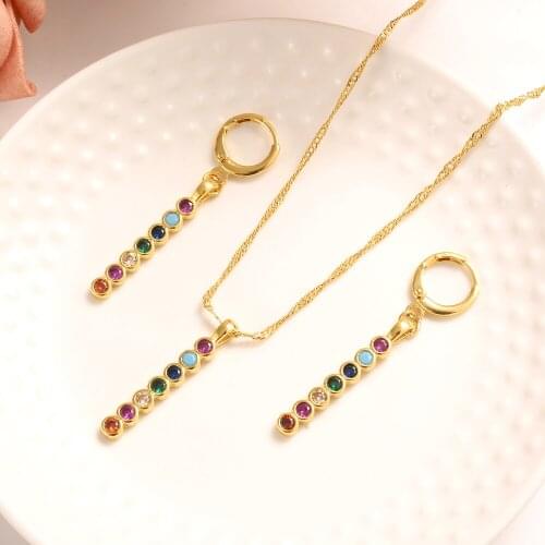 Gold cz multi color stone Jewelry Eritrea Habesha Africa bridals Wedding jewelry Gift necklace pendnat earrings charms