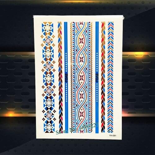 1PC Beauty Body Waist Art Decals Gold Metallic Tattoo Blue Bracelet Design Women Arm Leg Makeup Temporary Tattoo Stickers PYH091