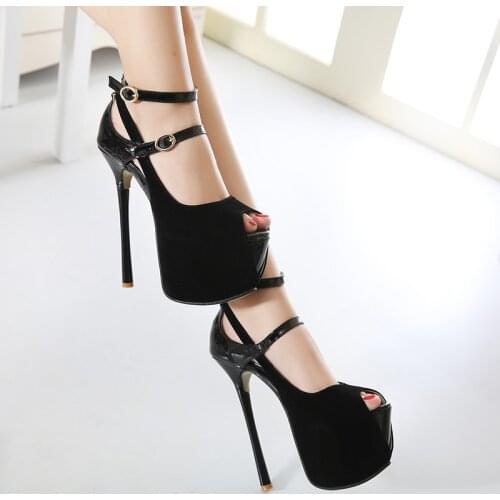 2019 New Sexy Pumps Women Gladiator Flock Ankle Strap High Heels 16cm Bridals Shoes Women Wedding Shoes Platform Stiletto Pumps