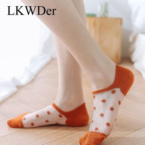 LKWDer 5 Pairs Womens New Silk Invisible Socks Women Summer Breathable Dot Invisible Boat Socks Silicone Non-Slip Socks Meias