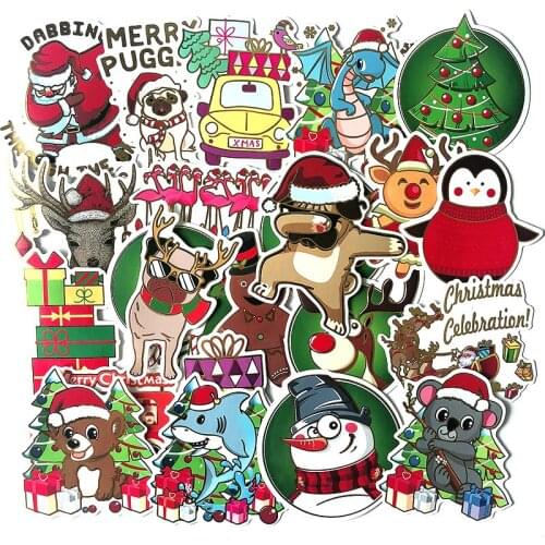 50pcs Christmas Santa Claus Snowman Stickers Door Decor New Year Gift Decals Toys Bedroom Laptop Guitar Luggage Graffit Sticker