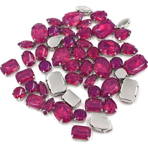 50pcs/bag Red purple opal Resin Mix shape Mix szie flatback sew on rhinestones for clothing DIY Handicrafts accessories
