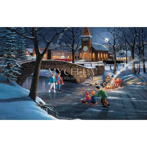 5D Diy Diamond Painting Skaters Moon Winter Churches Bridges Rivers Diamond Embroidery Full Rhinestone Mosaic Home Decor gift