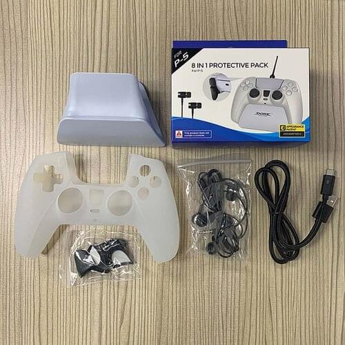 8 in 1 Gaming Set Handle Protective Case Trigger Sleeve Headphones Display Stand Charging Cable for PS5 Wireless Controller