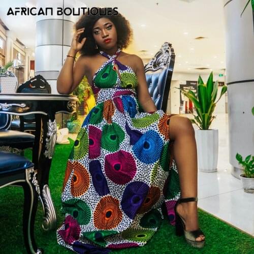 African Clothes for Women Fashion Ankara Print Dresses V-neck African Traditional Maxi Dress for Women