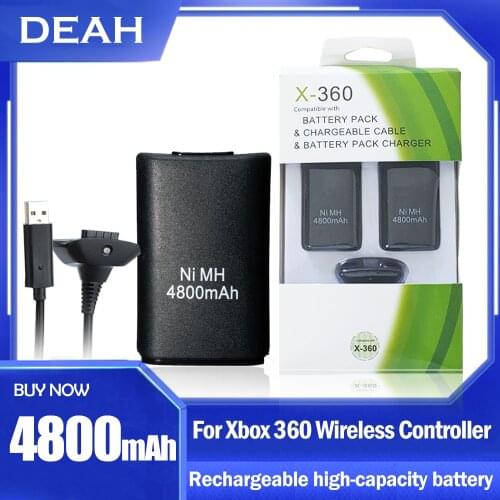 4800mAh Rechargeable Battery Pack For XBOX 360 Wireless Controller Gamepad Joypad Replacement Bateria With USB Charging Cable