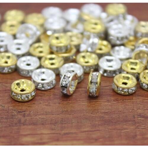 100pcs/lot Gold Silver Color Crystal Rondelle Spacer Beads Size 6 8 10mm DIY Jewelry Fittings Bracelets Accessories