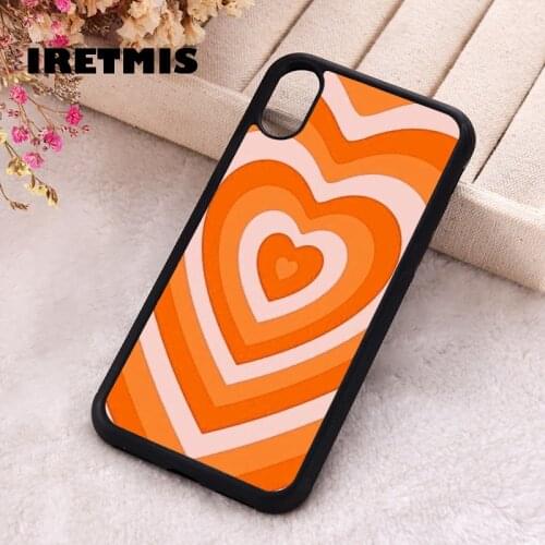 Iretmis 5 5S SE Phone Cover Case for iPhone 6 6S 7 8 Plus X Xs XR 11 12 Mini Pro Max Rubber Silicone Orange Latte Love Hearts