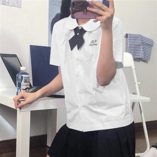 COOLFEL White Women School Shirts JK Preppy Style Kawaii Bow-Knot Short Sleeve Uniforms For Girls