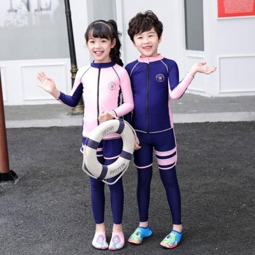 Kids Rashguard Swimsuit Girl Boy 3 Piece Long Sleeve Wetsuit front Zipper Pants Shorts Solid Color Sport Bathing Sportsuits 2020