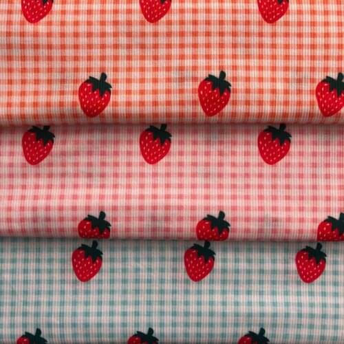 Stretchy Strawberry Plaid Printing 2X2 Rib Fabric Cute Fabric For Sewing Kids Dress And Clothes