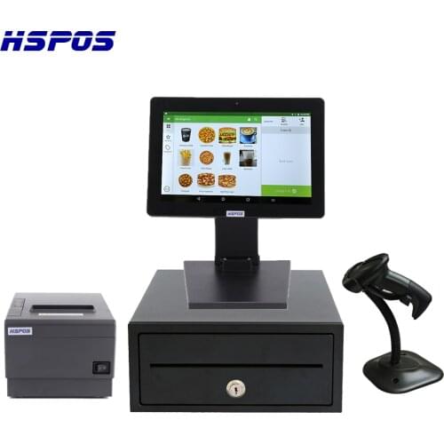 HSPOS 12inch Android pos cash register for retail restaurant with free software 80mm thermal receipt printer Scanner&cash drawer