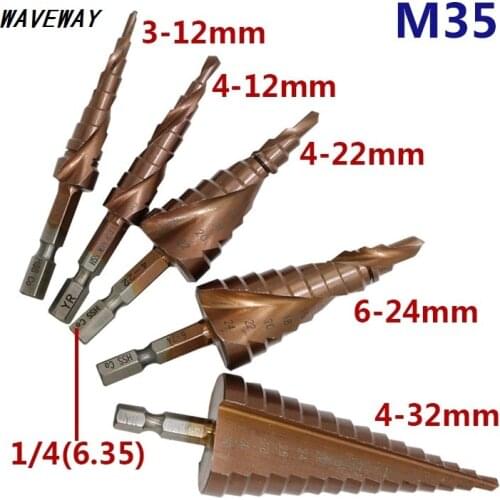 HSS-CO M35 Hexagonal Shank Spiral Groove Step Drill Bit Metal Cone Step Drill Bit Stainless Steel Hole Saw Hole Cutter