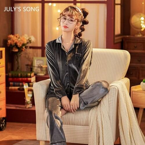 JULYS SONG Plus Size Pajamas Set Velvet 2 Pieces Woman Winter Autumn Loose Sleepwear Suit Casual Elegant Lady Homewear M-5XL