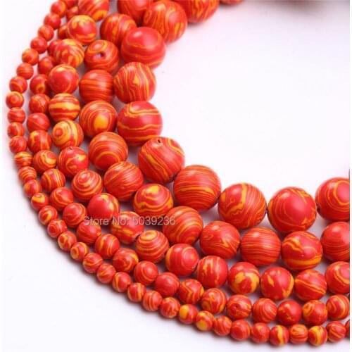 Wholesale Yellow Stripes Red Malachite Stone Beads Natural Stone Round Loose Beads 4 6 8 10 12mm for Jewelry Making Necklace