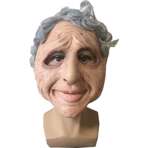 Another Me The Elder Latex Halloween Mask Wig Old Women Full Face Headgear Hood For Game Cosplay Prom Props LLM001