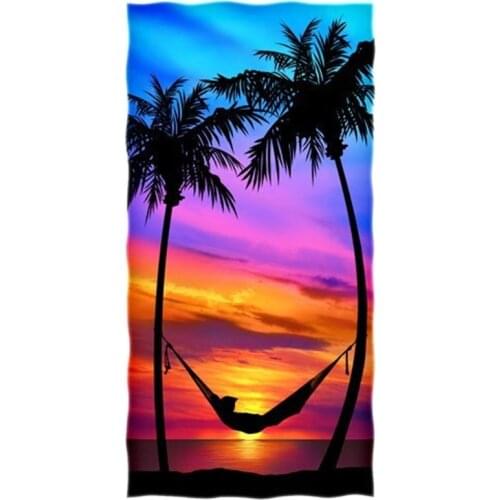 Hot Palm Tree Sunset Beach Towel Colorful Palmetto Tree Seaside Scenery Travel Camp Towel Nature Beauty Holiday Bathroom Gifts