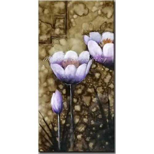 Mintura Oil Paintings on Canvas Handmade Morden White Lotus Flowers Wall Sticker Knife Painting Adornment Picture Art No Framed