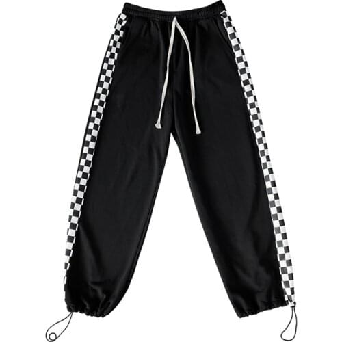 Man Streetwear Wide Leg Sweatpants 5Xl Oversized Men Plaid Patchwork Harem Pants 2021 Mens Harajuku Baggy Joggers Pants