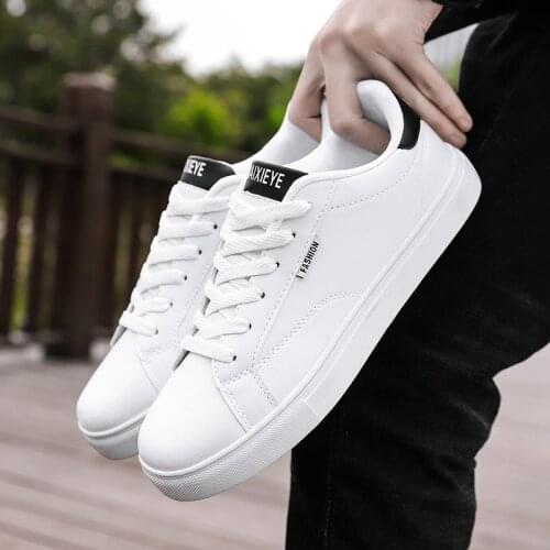 2021 New Shoes White Leather Sneakers Men Vulcanized Shoes Students Sneakers Low Top Teenage Boy Waterproof Sneakers Man NanX435