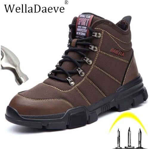 Mens Steel Toe Safety Shoes Winter High Top Work Boots Lightweight Anti-smashing Anti-puncture Protective Boots For Men Shoes