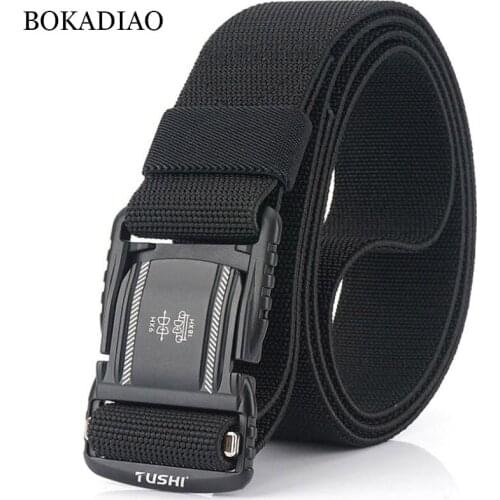 BOKADIAO Military Army Combat Tactical belts for Men Magnetic Metal Buckle Stretch elastic nylon Training canvas belt male strap