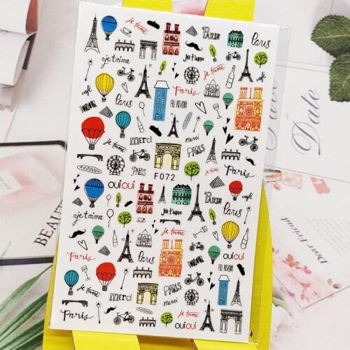 3D Stickers for Nails Hot Balloon Eiffel Tower Designs Nail Art Decorations Foil Decals Wraps Manicure Accessories Decoraciones
