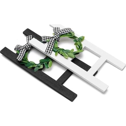 New 2Pcs Wooden Ladder Tray Decoration Frame Black&White Plaid Farmhouse Ladder Sign Decor Summer Rustic Sign Decoration