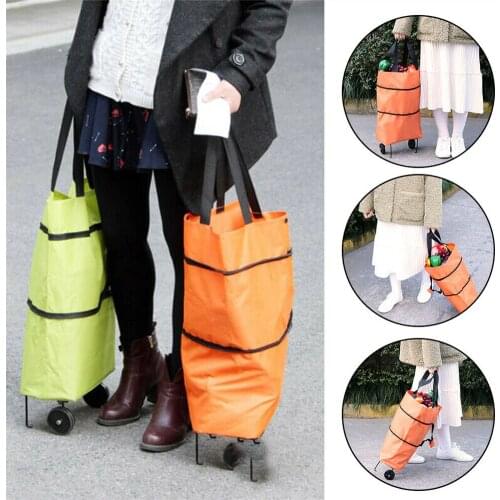 New Folding Shopping Trolley Bag Cart Grocery Handbag Tote Rolling Wheels Portable Buy Vegetables Trolley Bag 2021 Hot Wholesale