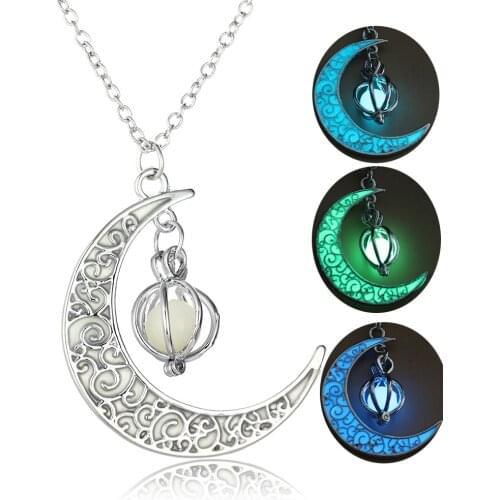 2019 New Hot Moon Glowing Necklace Gem Charm Jewelry Silver Plated Women Halloween Luminous Stone Pendants Necklace Gifts