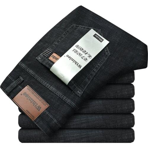 2021 New Mens Fashion Jeans Business Casual Stretch Slim Jeans Classic Trousers Denim Pants Male Black Blue gray