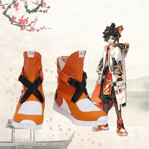 Arknights Aak White Orange Shoes Cosplay Long Boots Leather Anime Halloween Carnival Cosplay Accessories Custom Made