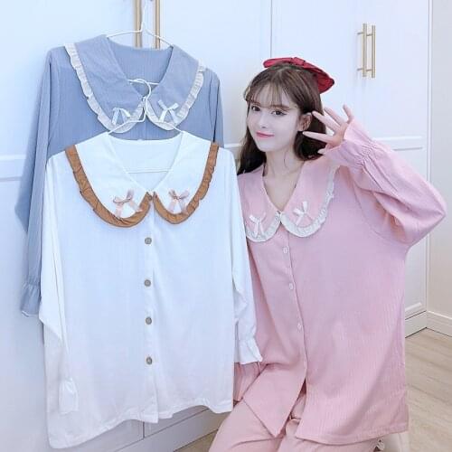 2021 Autumn Long Sleeve Cotton Sweet Princess Pajama Sets for Women Korean Sleepwear Suit Pyjamas Homewear Pijama Mujer Clothes