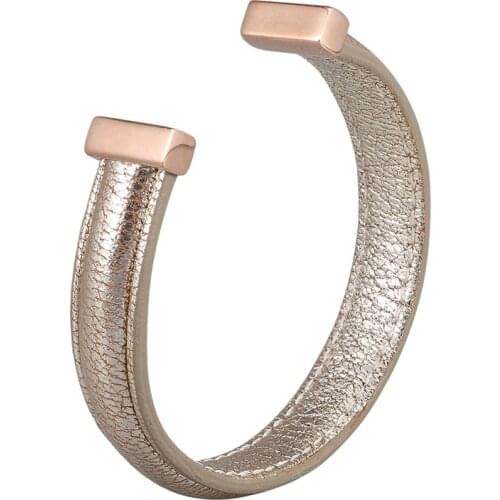 Lovers Genuine Leather Open Cuff Women Bracelet Rose Gold Color Stainless Steel Men Wristband Valentines Day Gift PD0990-6